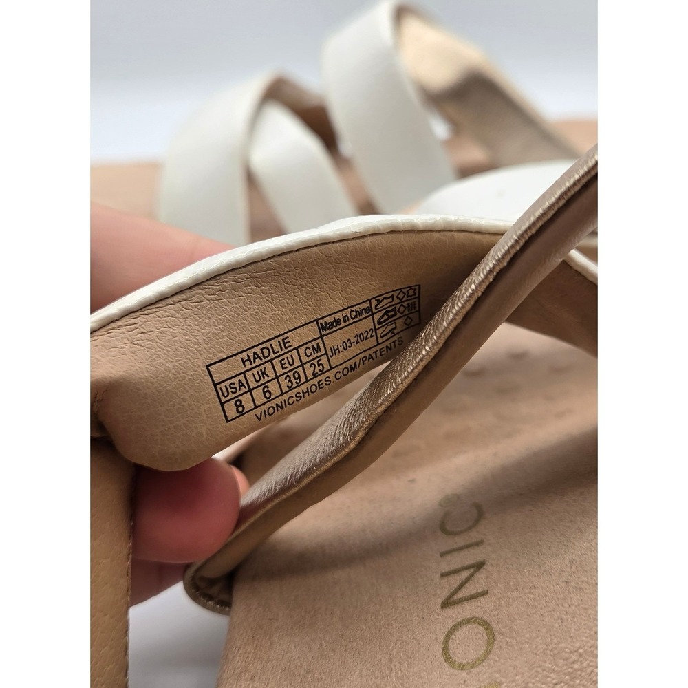 Vionic Hadlie Women's Sandals 8 White Gold Patent Leather Orthotic Slide Comfort - Picture 9 of 13
